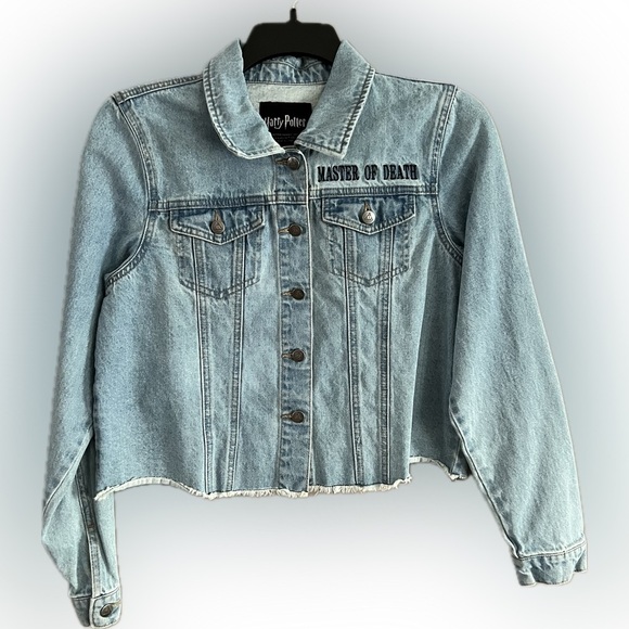 Jackets & Blazers - Harry Potter Women's Denim Jacket Deathly Hollows Master of Death Crop Medium